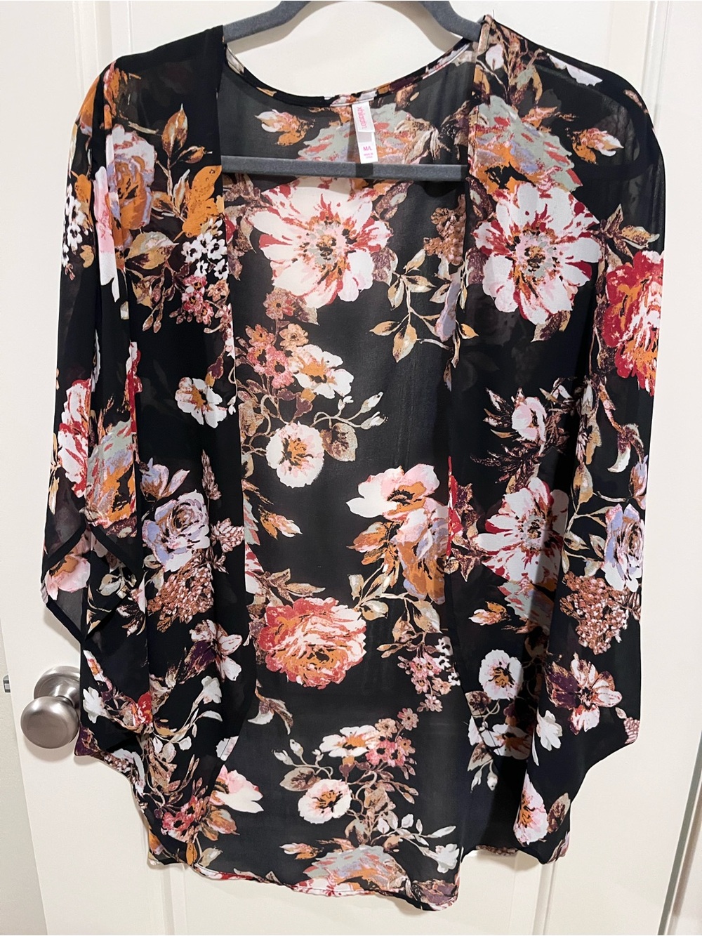 Xhilaration Black Sheer Floral Open-Front Tunic